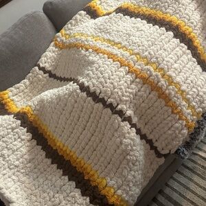 Handmade Cozy Cream and Yellow Striped Throw Blanket . Stay warm and cozy .